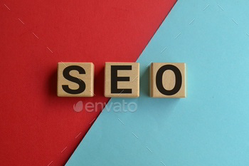 Top view of wooden blocks with seo letters