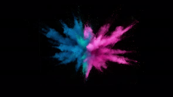 Super Slow Motion Shot of Color Powder Explosion Isolated on Black Background at 1000Fps