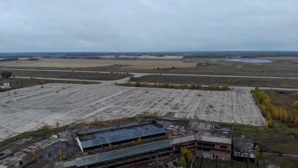 Aerial View on Old Abandoned Airport Building