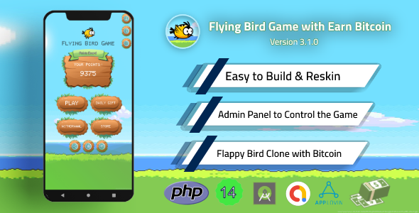 Flying Bird Game – Play to Earn Bitcoin with Admin Panel and Admob