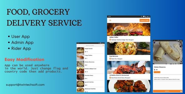 Chronoshop - Food delivery or grocery delivery service complete solution with admin and delivery app