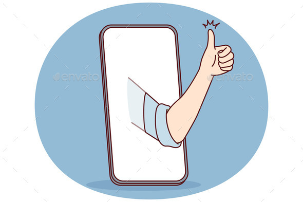 Mobile Phone and Hand with Thumb Up Symbolizing