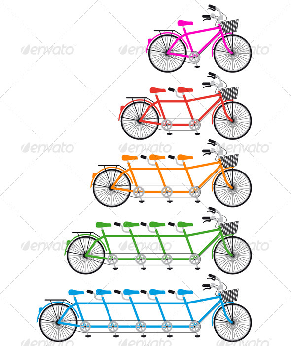 Tandem Bicycle, Team bike Set, Vector