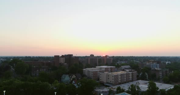 Aerial View of New Rochelle and Sun Setting on Echo Bay