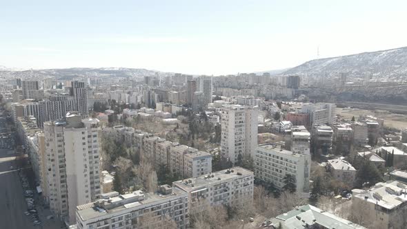 Tbilisi, Georgia - March 3 2021: Flying over Vaja Pshavela Avenue