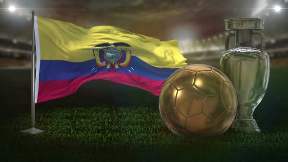 Ecuador Flag With Football And Cup Background Loop