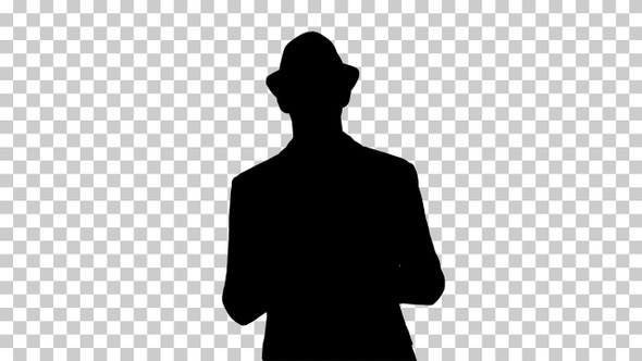 Silhouette Man in a hat walking, Alpha Channel