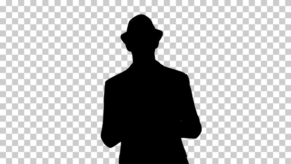 Silhouette Man in a hat walking, Alpha Channel alt