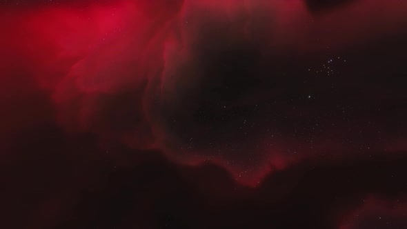 Spaceship Flies Near Red Nebula in Space