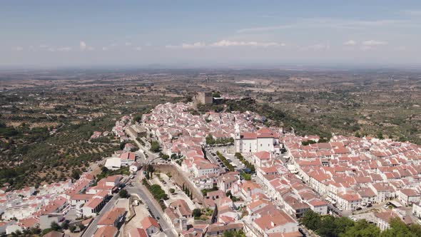 Aerial Panorama view over Charming Castelo de Vide Village, Alentejo - Portugal