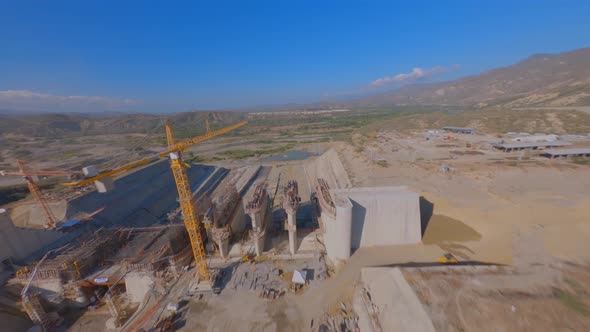 Fpv drone flying in the middle of the Monte Grande dam building work in progress, Barahona, Dominica