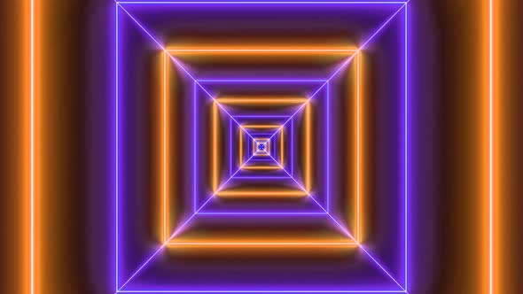 Brown Purple Neon Light Square Tunnel Animated Background