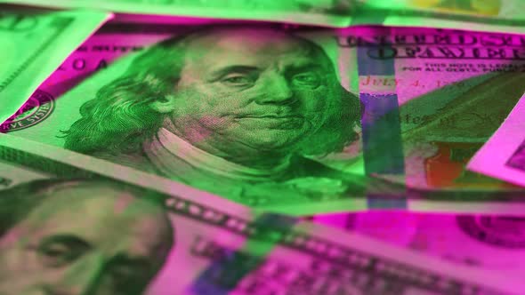 Macro Shot of One Hundred US Dollars with Benjamin Franklin Face on Banknote