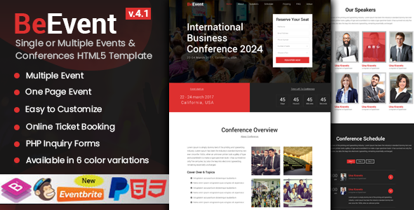 BeEvent - Single or Multiple Event & Conference HTML5 Template