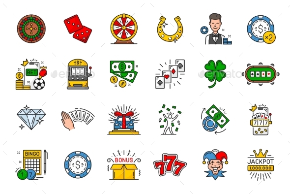 Casino Line Icons Vector Roulette Lucky Wheel