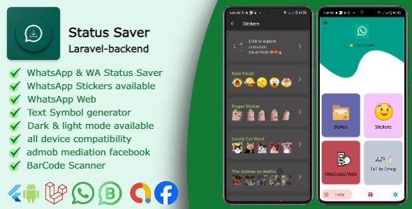 Status Saver & Stickers & QR Scanner - Flutter (Android)