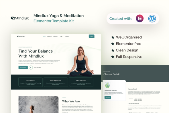 Mindlux - Yoga & Meditation Elementor Template Kit