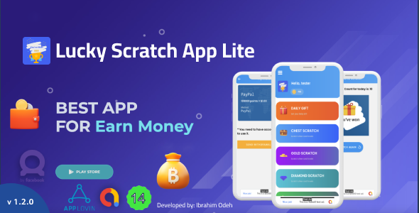 Lucky Scratch to Win Android App Lite with Earning System - Admin Panel (Admob + Applovin + Yodo1)