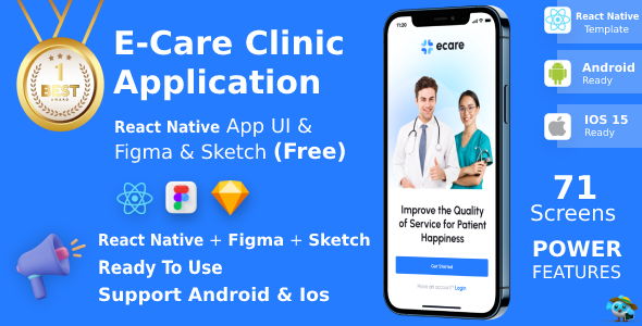 ECare ANDROID + IOS + FIGMA + SKETCH | UI Kit | ReactNative | Online Clinic App for Doctor & Patient