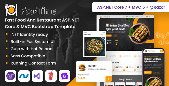 FoodTime - Fast Food And Restaurant ASP.NET Core & MVC Bootstrap Template