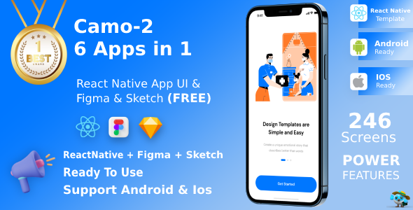 CaMo-2 React Native Kit 6 Apps in 1 Template | React Native | Figma + Sketch FREE