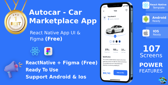 Car Marketplace App | React Native | Figma FREE | Life Time Update | AutoCar