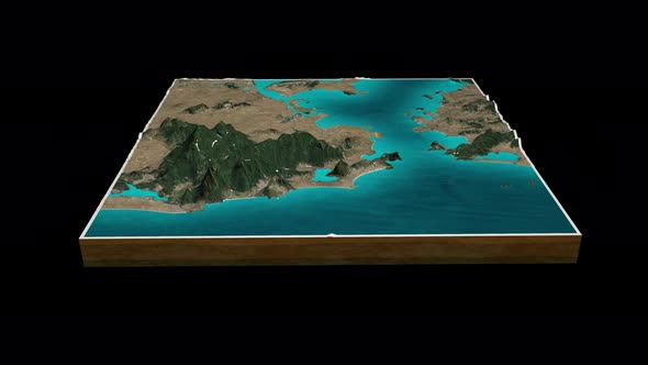 Rio de Janeiro terrain map 3D render 360 degrees loop animation