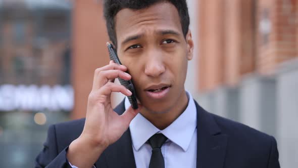 Phone Talk African Businessman Attending Call