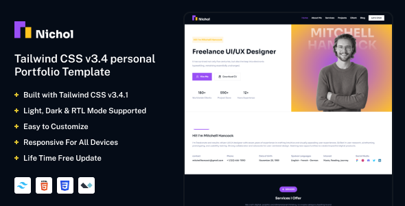 Nichol - Tailwind CSS Personal Portfolio Templates