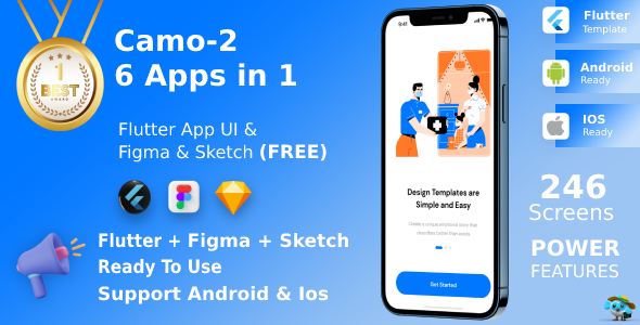 CaMo-2 Flutter Kit 6 Apps in 1 Template | Flutter | Figma + Sketch FREE