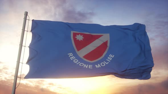 Molise Flag Italy Waving in the Wind Sky and Sun Background