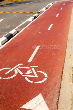 Bicycle lane ath on the road with directional arrows in Valencia