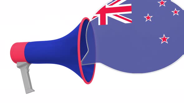 Megaphone and Flag of New Zealand on the Speech Balloon