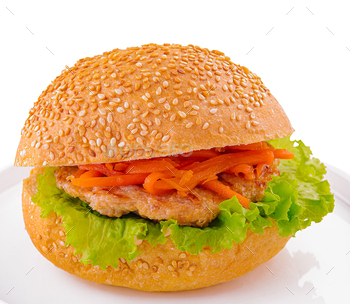 Chicken burger with lettuce and Korean carrot