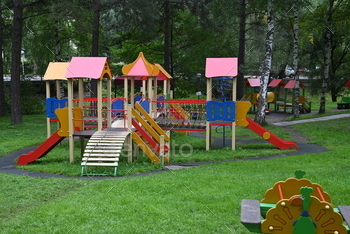 An image of a colorful playground, without children.