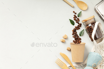 Sustainable Coffee and Eco Utensils on White