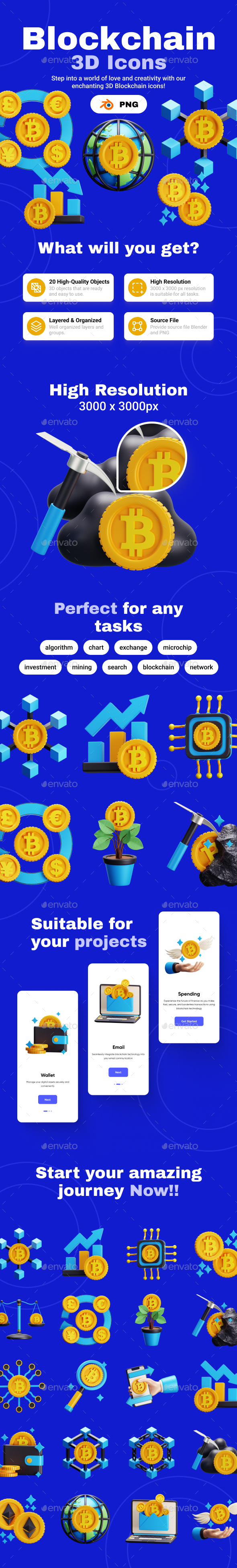 Blockchain 3D Icon Pack