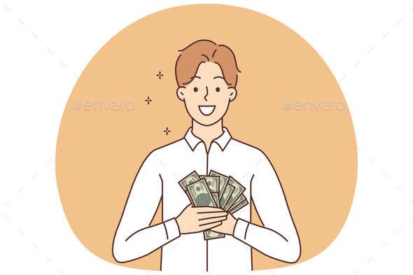 Smiling Man with Money in Hands