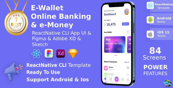 Online E-Wallet & Banking App | ReactNative CLI | Figma + Sketch | Life Time Update | E-Wallet