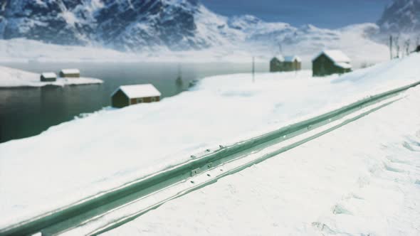 Traditional Norwegian Wooden Houses Under the Fresh Snow