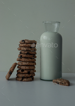 Bottle of milk and cookies.