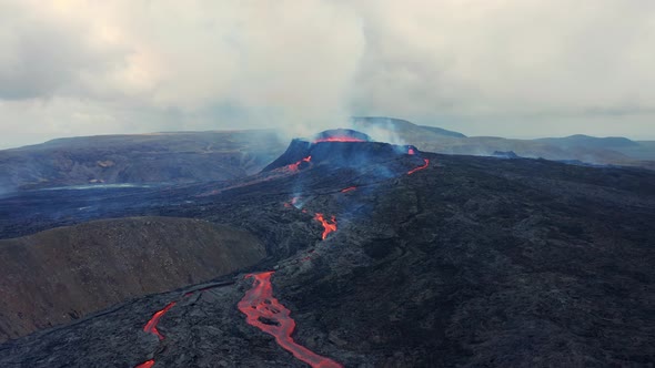 Geldingadalsgos Eruption - Fagradalsfjall Volcano Spewing Lava During Eruption In Reykjanes, Iceland