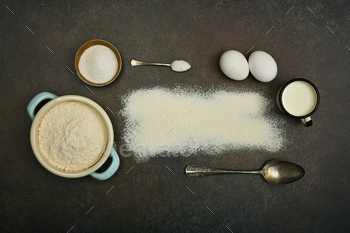 Flat lay of baking ingredients on table