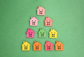 colorful mini houses in the form of hiarachy.