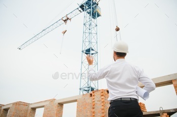 Construction engineer supervising progress of construction project