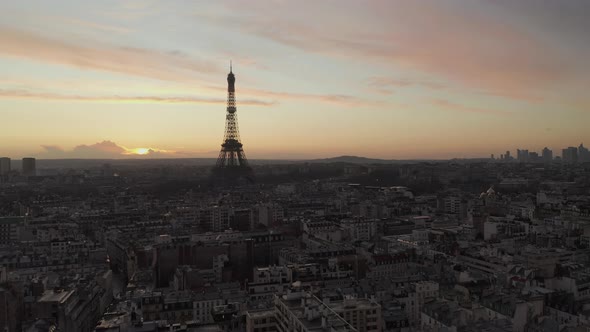 AERIAL: Over Paris, France Wet, Reflections From Rain with View on Eiffel Tower, Tour Eiffel in