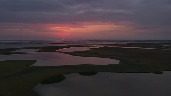 Aerial Drone View of Sunset Over a Group of Lakes