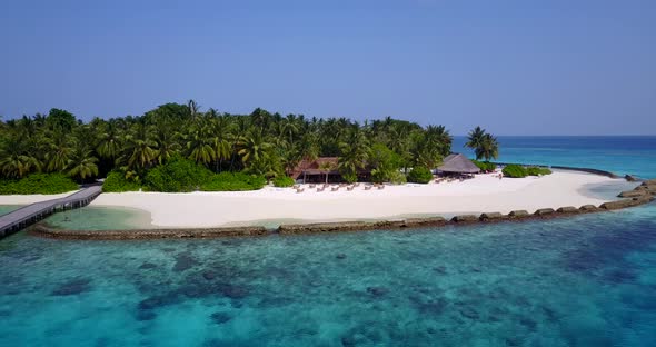 Wide angle aerial abstract shot of a white sand paradise beach and turquoise sea background in colou