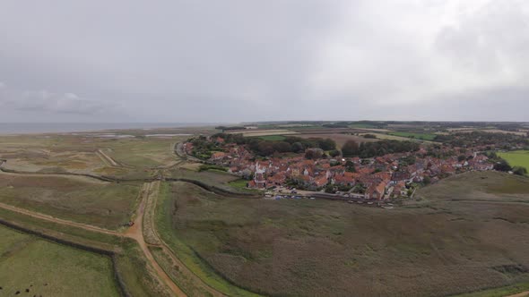 Aerial drone footage of Cley Next To Sea, and the surrounding scenery, Norfolk.