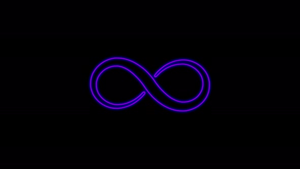 Animated infinity symbol with a neon glow. Abstract neon glowing infinity. On a black background.